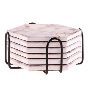 6Pcs Coasters 适用于 Drinks Absorbent with Holder Marble Des