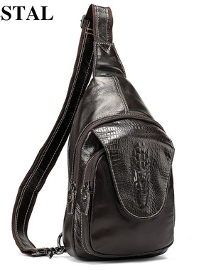 WESTAL Genuine Leather Bag men's chest bags male Sling Bag