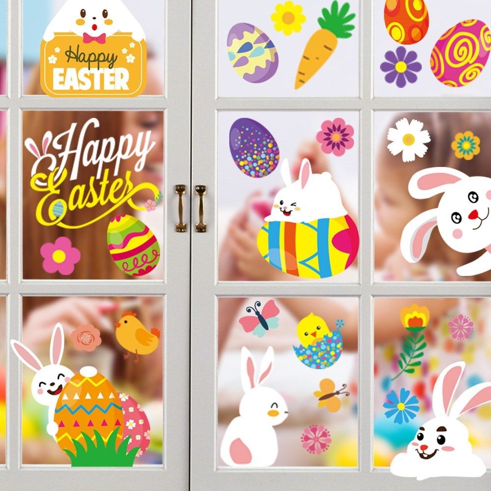2021 easter cartoon sticker happy easter bunny chick window