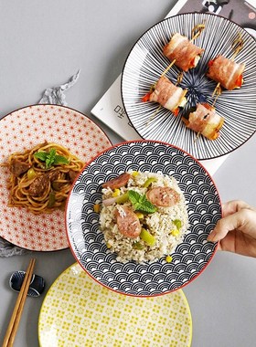 Japanese Style 8 Inch Shallow Plate Ceramic Underglaze