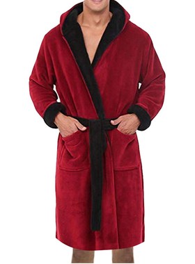Men's Winter Lengthened Plush Shawl Bathrobe Home Clothes Lo