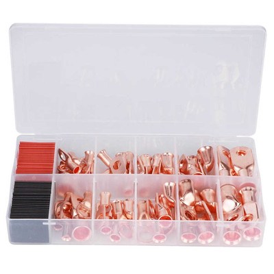 100Pcs Cable Lug Kit Brass Connector AWG Terminal + Black Re