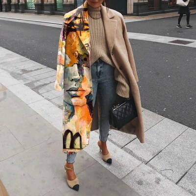 Ladies Elegant Lapel Winter Outerwear Women Long Sleeve Casu