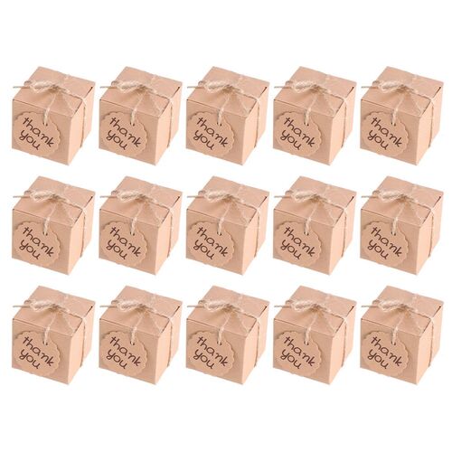 60pcs DIY Thank You Candy Case Square Paper Box Kraft Paper