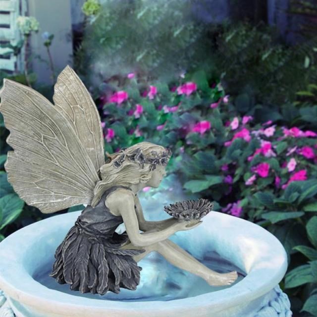 Angel Gray Sculpture Desktop Decoration Elegant Flower Fairy