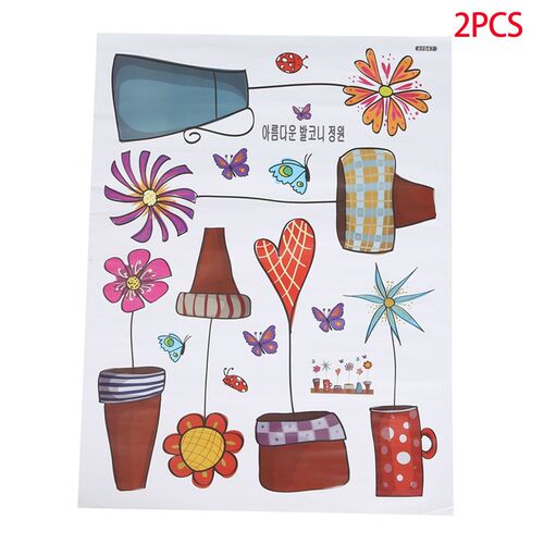 2 Pieces Pot Plant Flower Wall Sticker PVC Home Kids Room De