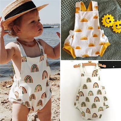 0-24M Unisex Baby Sun/Rainbow Print Romper Baby Boy Sleevele