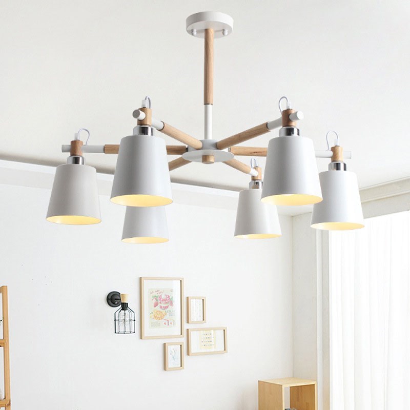 Modern nimalist wooden bracket LED E27 lampshade chandelier