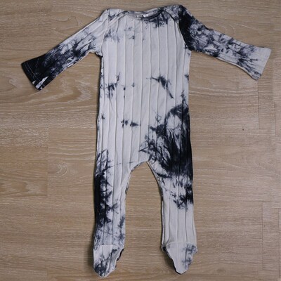 Black Tie Dye Baby Girls Boys Cotton Ribbed Ropmers Toddler