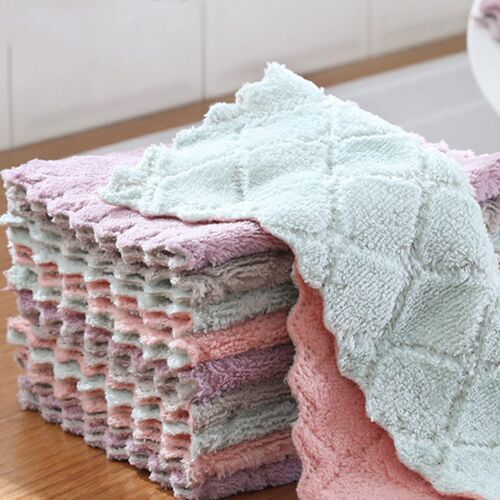 10pcs Double Colors Rag Dish Cloth Water Absorption Thickeni