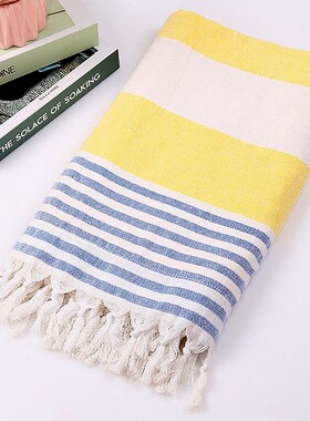 Cotton Large Turkish Pestemal Bath Towel with Tassels Trave