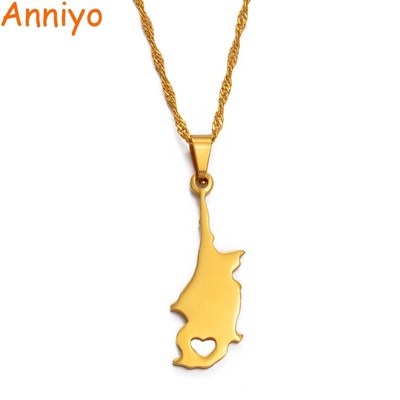 Anniyo Cyprus Country Map Pendant Necklaces Gold Color Jewe