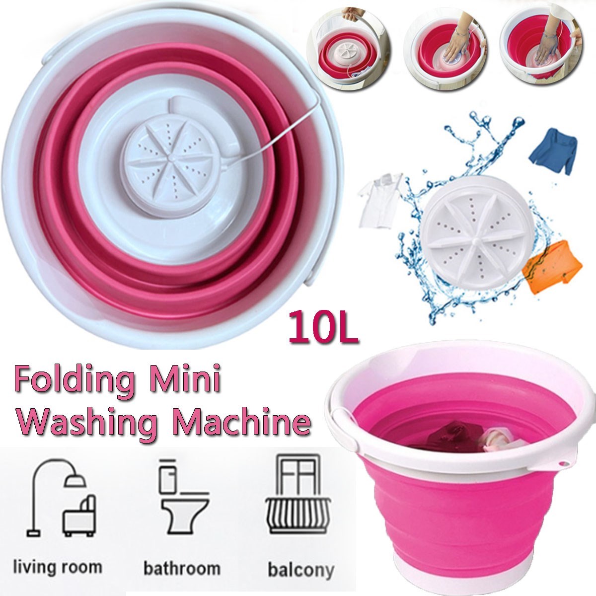 10L Foldable Mini Turbo Washing Household Machine Rotating U