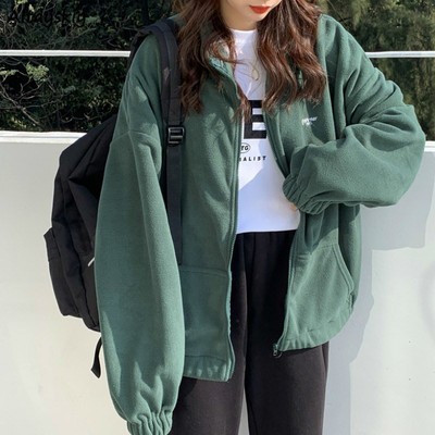 Women Plus Fleece Hoodies Autumn Streetwear Zip-up Oversize