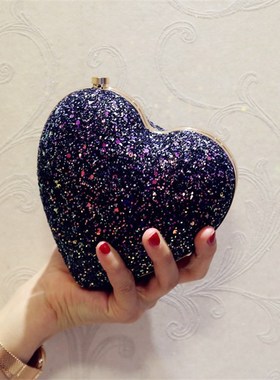 Day Clutch Evening Bags Love Heart Shaped Bling Chain Crossb