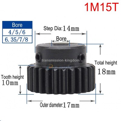 1Pcs 45# Steel 1Modulus 15 Teeth Spur Gear Metal Motor Conve