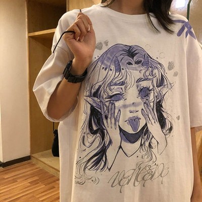 Women Oversize T Shirt White Cartoon Female Kawaii Tops Tee