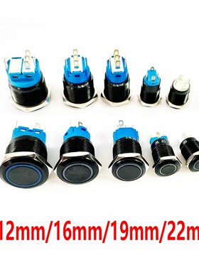 Interruptor de botón negro, 12/16/19/22mm, luz Led iluminad