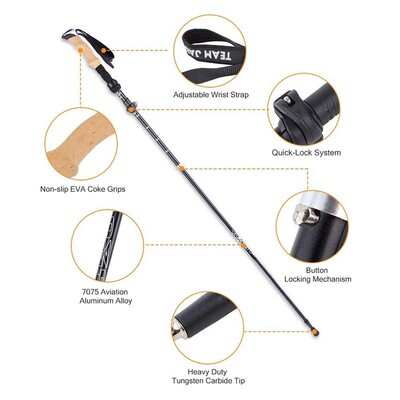 2Pcs Hiking Walking Sticks Carbon Fiber Trekking Pole Ultral