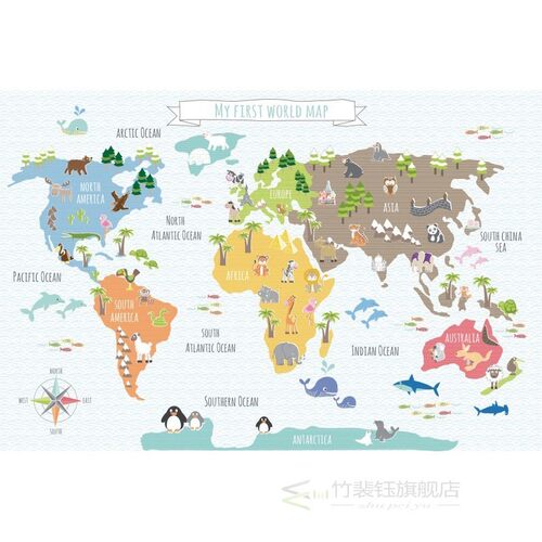 Laeacco Old Map Of The World Animals Living Baby Study Lear