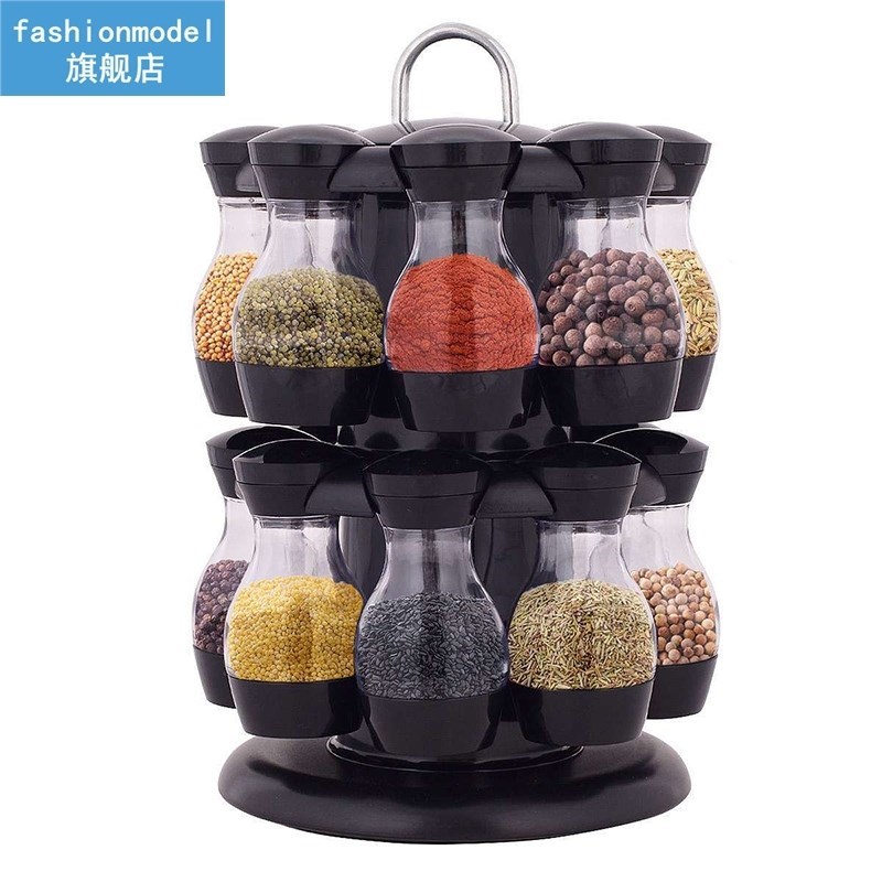 16Pcs Condiment Set 360 Rotating Spice Jar Rack Kitchen Crue