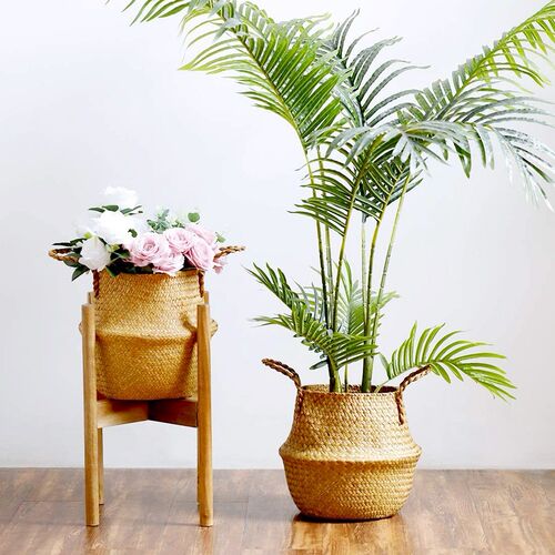 Seagrass Storage Basket With Handles Woven Belly Plant Pot O