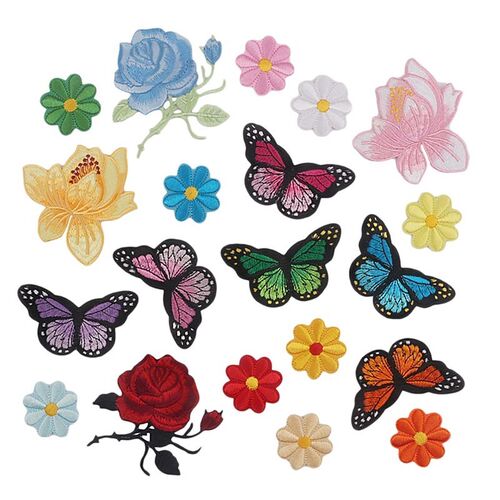 20 Pcs Flowers Butterfly Iron Sew On Patches For Clothing,