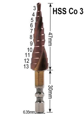 3-13mm M35 Cobalt Step Drill Bit Double 1/4 Inch Hexagon Sha