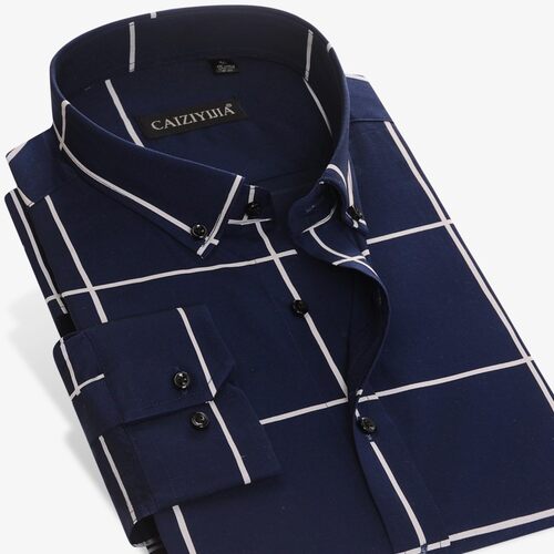 Men's Large Plaid and Check Easy Care Cotton Shirt Long-Slee