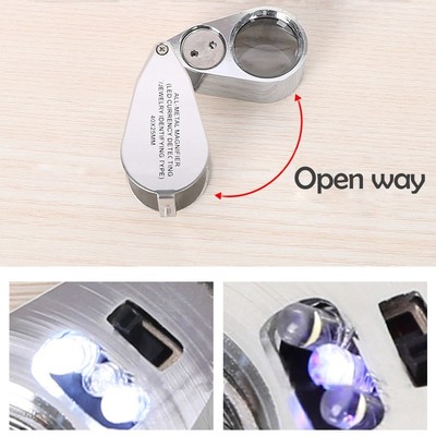 40X Illuminated Jeweler LED UV Lens Loupe Magnifier With Met