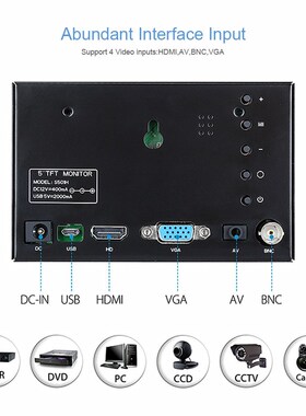 S501H Mini 5inch Monitor 5CH VGA/BNC/AV/HD/Ypbpr LCD Displa