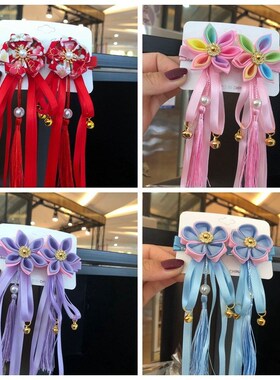 2pcs/lot Ribbon Flower Tassel Hairpins Hair Clips for Girls