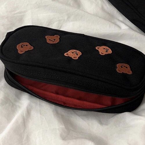 Kawaii Bear Embroidery Canvas Pencil Bag Pen Case Kids Gift