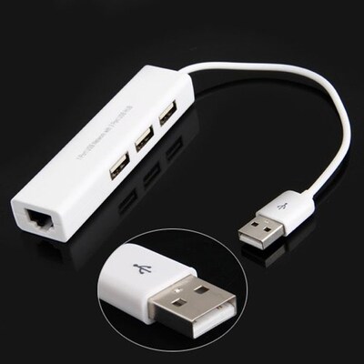 USB to RJ45 Lan Card Ethernet Network Cable+3 Port Hub for W