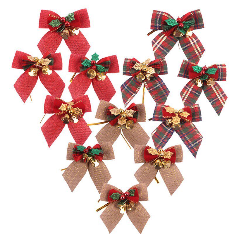 12pcs/lot delicate bowknot christmas gift bows with small be
