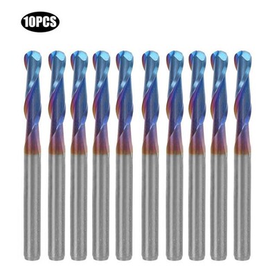 10Pcs Spiral Head Milling Cutter Blue Coating Cemented Carbi