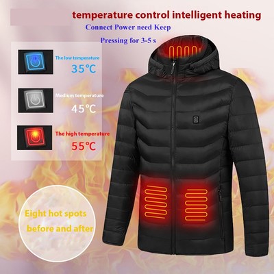 Smart Heated Jackets Autumn Winter Warm Flexible Thermal Hoo