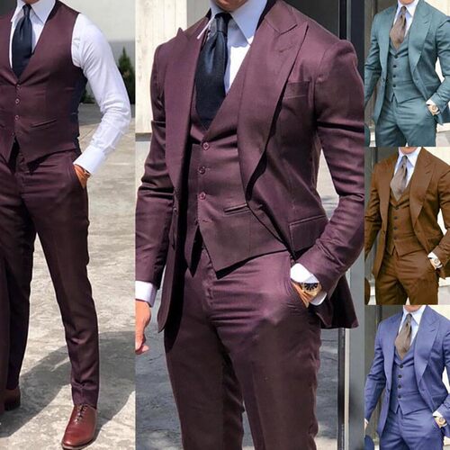 Newest Brown Classic Men Suit 3 Pieces Tuxedo Peak Lapel Gro