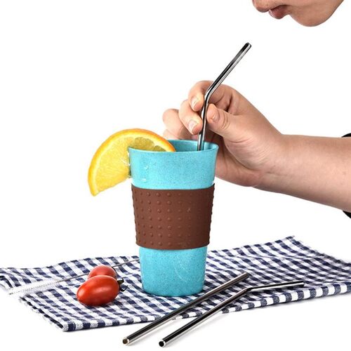 3pcs Reusable Drinking Straw Set Straight Bent 304