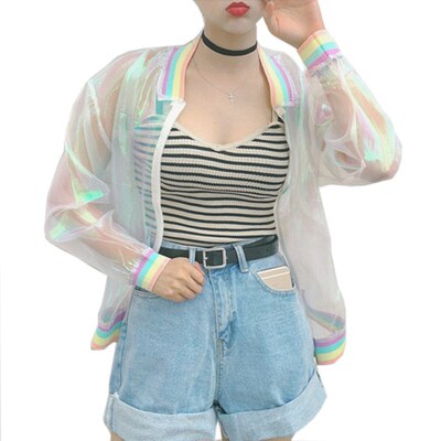 Harajuku Summer Women Jacket Laser Rainbow Symphony Hologram