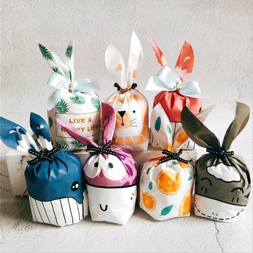INTEGRITY 10pcs Cute Rabbit Ear Cookie Gift Bag For Easter