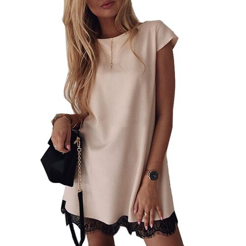 Women Dress Short Sleeve Straight Lace Mini Party Dresses Su