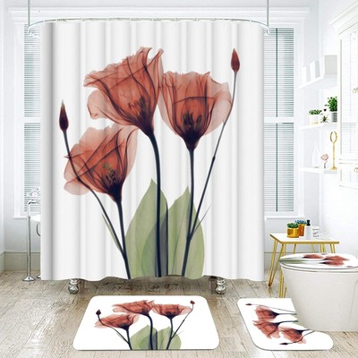 Colorful Tulip Lotus Flower Tree Waterproof Shower Curtains