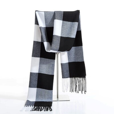 Luxury Brand Winter Men Cashmere Scarf Black White Plaid Sca