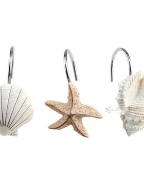 12pcs Resin Decorative Seashell Starfish Shower Curtain Hook