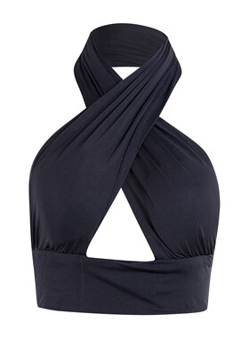 Women Strappy Cross Over Front Cut Out Halter Neck Sleeveles