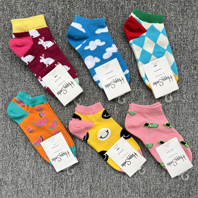 happysocks袜子女士短袜卡通船袜