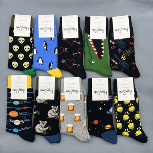 HappySocks袜子男士鲨鱼卡通中筒袜百搭多巴胺嗨皮菱形格大码袜子