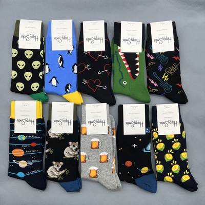 HappySocks男菱形格中筒大码袜子
