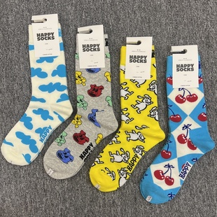 happysocks袜子旗舰店新款爆款女中筒袜瑞典潮牌HS纯棉百搭四季袜